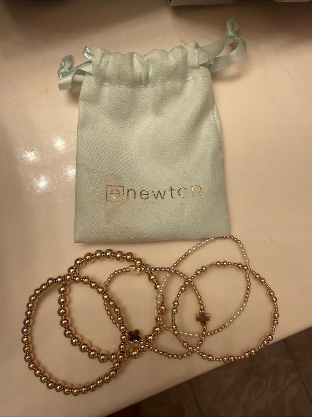 Newton Gold-Tone Beaded Bracelet Stack with Cross Accent - Gold